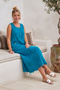Blue Pool Collar Sleeveless Double Pocket Washable Dirty Stitched Casual Muslin Long Woven Dress 120 62 - 4
