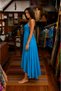 Turquoise Color Italian Linen Dress with Short Front and Long Back and Elastic Detail - 4