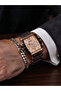 Men's Wristwatch with Bracelet Gift Steel Band Blue Dial Calendar Analog Quartz Square Case Classic S
