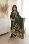 Women Green Embroidered Muslin Kurta Set with Dupatta and Straight Pants 3 Piece Ethnic Indian Pakistani Suit for Ladies - 7