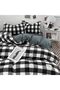 Duvet Cover Set King Size 4 Pcs, 100% Washed Cotton Ultra Soft Bedding Set - White Black/Plaid