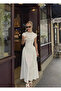 Women's Polka Dot Patterned Boat Neck Draped Dress - 2