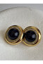 Gold Color Zircon Stone Black Round Earrings (2.5 cm) - 2