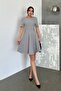 Women's Oval Collar Piece Mini Length Flared Dress - 4