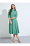 Pleated Waist 3/4Th Sleeves Shirt Midi Dress - 2