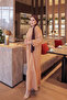 Salmon Half Buttoned Sleeves Elasticated Skirt Layered Dress - 2