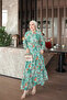 Green Half Buttoned Sleeves Elastic Skirt Layered Dress
