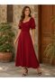 Timeless Elegance Women's Square Neck Gathered Detailed Midi Crepe Dress - 4