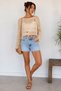 Women's Summer Openwork Mesh Knit Low-Cut Detailed Long Sleeve Crop Blouse - 2