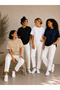 Set of 4 Beige-Black-White-Navy Oversize Women's T-Shirts - Crew Neck Cotton T-Shirt