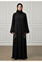 Elegant Midnight Black Abaya with Emerald Floral Embroidery-876