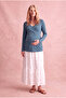 Maternity Blue Viscose Double Breasted V-Neck Long Sleeve Nursing Blouse with Lace on the Back and Inner Undershirt Alexia - 3