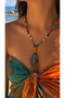 Natural Stone Black Leaf Tip Bohemian Necklace – Handmade Colorful Stone Design Necklace - 2