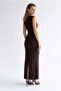 2181 Women's Degaje Collar Gathered Waist Slit Long Dress Brown - 6