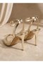 Women's Gold Buckle Detailed Round Toe Heeled Sandals Shoes - 4