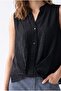 2184 Women's Tencel High Collar Sleeveless Buttoned Blouse Black - 2