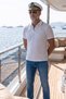 Geometric Patterned Sailor Non-Curling Collar Summer Polo T-Shirt on White 100% Cotton Breathable T-Shirt - 5