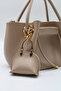 Women's Beige Drawstring Crossbody Hand and Shoulder Bag with Charm Accessories - 6