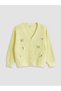 Yellow V-Neck Sequin Embroidered Girls' Knitwear Cardigan