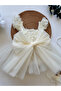 Bella Rose Patterned Tulle Baby Girl Romper with Bow Detail - 5