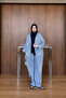 Women's Sequin Embroidered Bat Sleeve Denim Kimono Cardigan Bottom Top Set - 2