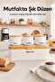 Rectangular Metal Bread Box with Wooden Lid and Set of 3 Round Tea, Coffee, and Sugar Storage Containers White - 8