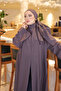 Navy Blue Slit Long Striped Tunic with Shawl Detail - 3