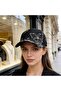 Women's Black Lace Hat with Stone Embroidery and Floral Detail Adjustable Baseball Cap Summer Hat - 6