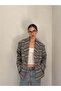 90S Retro Model Oversize Design Plaid Jacket Women's Gray-Navy Blue - 2