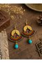 Handmade Colorful Macrame and Natural Stone Detailed Bohemian Women's Dangle Earrings Gift - 3