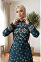 Viscose Fabric Bowknot Patterned Hijab Dress 0338-04 Petrol - 3