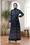 Viscose Fabric Heart Patterned Hijab Dress 0337-06 Navy Blue