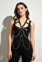 Plus Size Black Women's Belt Chain Detailed Corset Style Body Accessory - 5