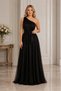 Women's One-Shoulder Glitter Belted Shiny Lined Lycra Flexible Elegant Stylish Black Long Evening Dress - 5