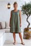 Khaki Lace Collar Sleeveless Lined Skirt Embroidered Casual Cotton Woven Dress 102 55 - 3
