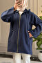 6406 - Comfortable Zippered Pocket Hooded Long Cap with Hood Detail - 6