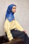 Cotton Polyester Scarf Cobalt Blue-Caramel Green Navy Blue Botanical Patterned Soft Textured Durable 90X90 - 3