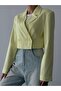 Cotton Detailed Crop Blazer Jacket Yellow - 5