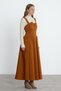 Cinnamon Color Square Neck Long Flounce Cotton Dress - 4