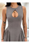 Gabardine Fabric Sleeveless Drop Collar Button Detailed Midi Dress - 3