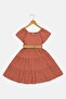 Kids Girl Textured Short Sleeve Dress, Rust Brown - 2
