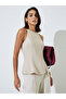 Beige Racer Neck Sleeveless Top