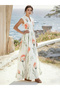 Off White Floral Lace Trim A-Line Maxi Dress - 4