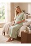 New Season Green Short-Sleeved Buttoned Design with Breastfeeding Feature, Ribbed Summer Nightgown, 100% Cotton Maternity Nightgown - 2