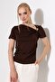 Women's Modal Brooch Detailed Draped Short Sleeve Blouse - 7