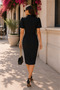 Stylish and Strong Posture - Women's Black Scarf Collar Crepe Pencil Dress - 4