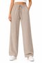 Women's Beige Muslin Fabric Elastic Waist Lace-Up Wide Leg Relaxed Fit Summer Trousers
