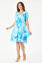 Turquoise Italian Batik Patterned Lined Midi Length Dress 38 - 42 Size - 2