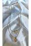 Women's Gold Color 2-Piece Heart Pearlized Rose Figured Steel Necklace - 3