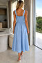 Blue Shoulder Lace-Up Patterned Dress - 3